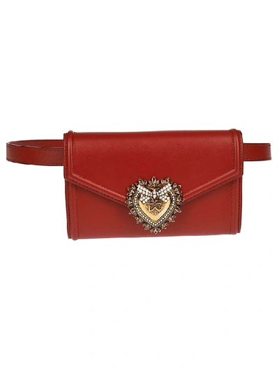 Shop Dolce & Gabbana Heart Logo Plaque Belt Bag In Red