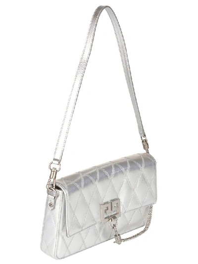 Shop Givenchy Quilted Charm Shoulder Bag In Silver