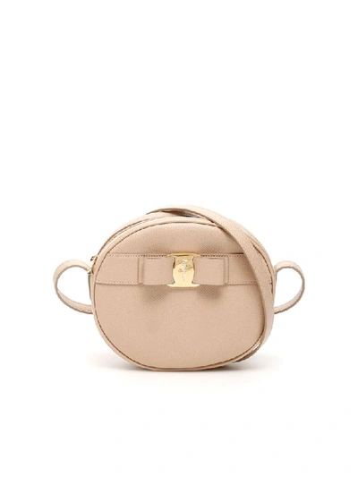 Shop Ferragamo Vara Crossbody Bag In Macadamia (pink)