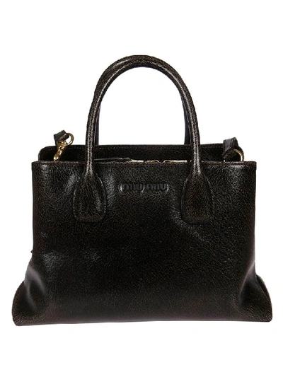 Shop Miu Miu Cracked Tote In Ebony