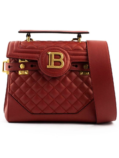 Shop Balmain Red Lambskin Leather B-buzz 23 Bag In Rosso