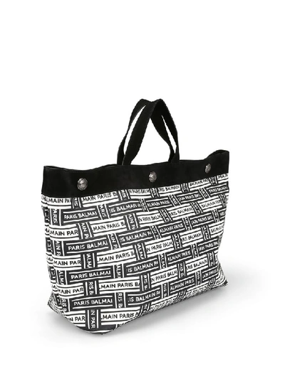 Shop Balmain Tote In Black/white