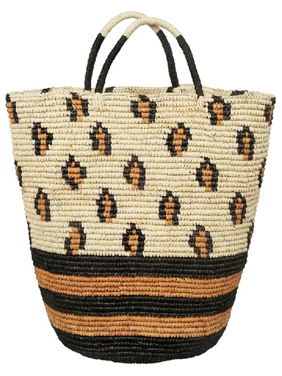 Sensi Studio Patterned Detail Weaved Tote In Natural/black/ochre