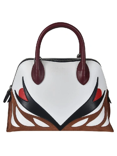 Shop Lanvin Embossed Detail Tote In White/brown/black