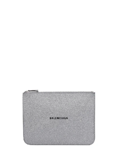 Shop Balenciaga Everyday Pouch Clutch In Silver Leather