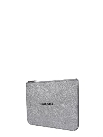 Shop Balenciaga Everyday Pouch Clutch In Silver Leather