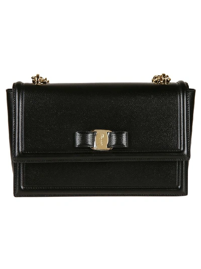 Shop Ferragamo Foldover Top Chain Shoulder Bag In Black