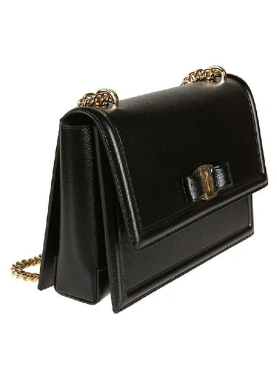 Shop Ferragamo Foldover Top Chain Shoulder Bag In Black