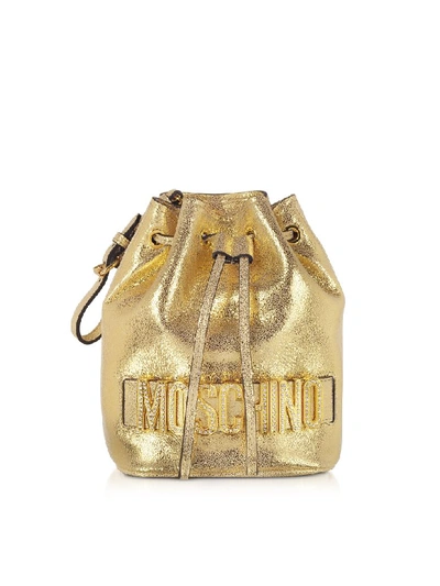 Shop Moschino Golden Leather Signature Jewel Bucket Bag