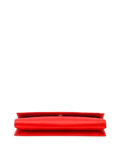 Shop Rodo Medium Satin Clutch With Crystal Chain In Bianco (red)