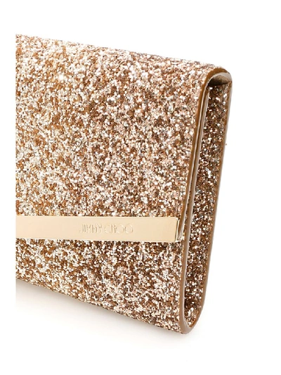 Shop Jimmy Choo Degrade Glitter Emmie Clutch In Rose Goldgoldsilver (gold)