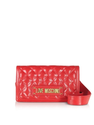 Shop Love Moschino Quilted Eco-leather Crossbody Bag In Red