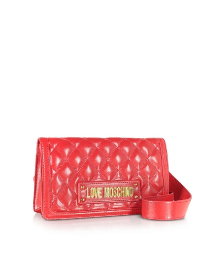Shop Love Moschino Quilted Eco-leather Crossbody Bag In Red