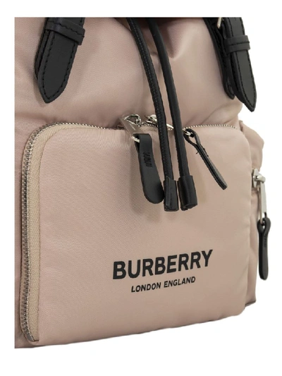 Shop Burberry The Medium Rucksack In Logo Print Nylon In Rose Beige