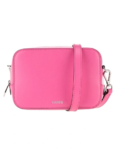 Shop Ganni Textured Leather Camera Bag In Shoking Pink