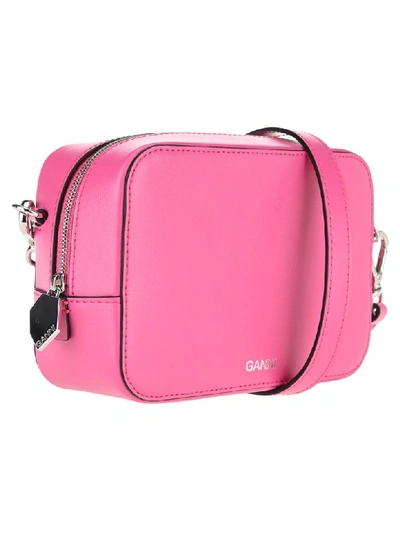 Shop Ganni Textured Leather Camera Bag In Shoking Pink