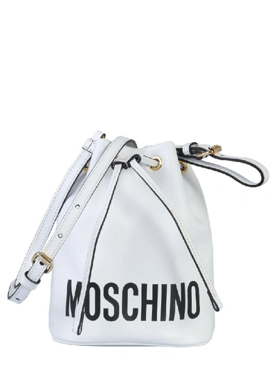 Shop Moschino Leather Bucket Bag In Bianco