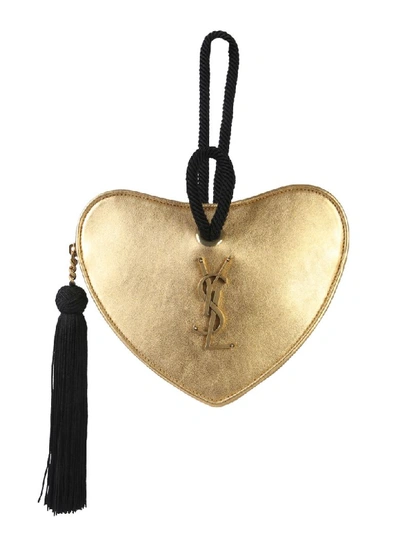Shop Saint Laurent Monogram Heart Clutch In Oro