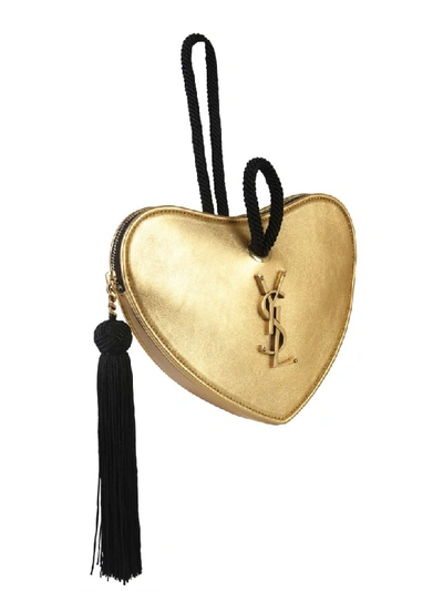Shop Saint Laurent Monogram Heart Clutch In Oro