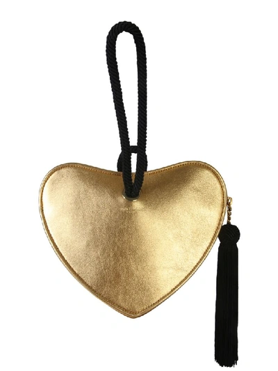 Shop Saint Laurent Monogram Heart Clutch In Oro