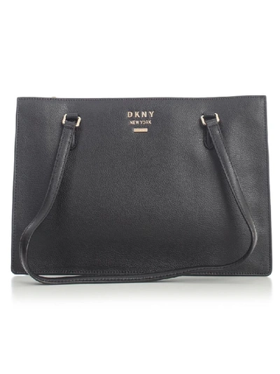 Shop Dkny Whitney Lg Cntr Zip Tote Hermine Pebble Split Leather In Bgd Black Gold