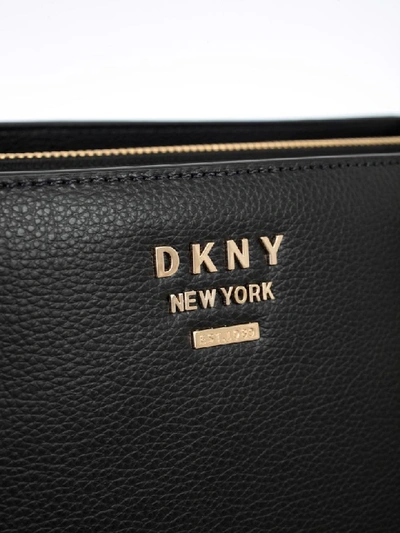 Shop Dkny Whitney Lg Cntr Zip Tote Hermine Pebble Split Leather In Bgd Black Gold