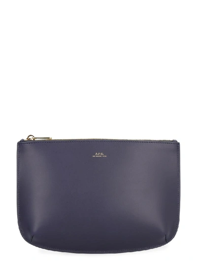 Shop A.p.c. Sarah Leather Clutch In Blue