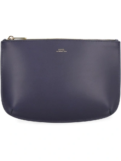 Shop A.p.c. Sarah Leather Clutch In Blue