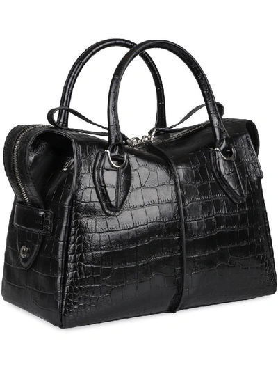 Shop Tod's D-styling Crocodile Print Leather Handbag In Black