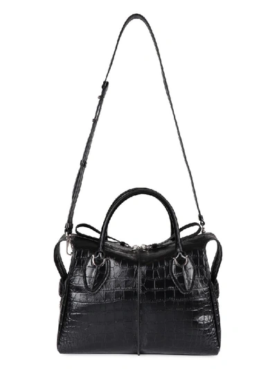 Shop Tod's D-styling Crocodile Print Leather Handbag In Black