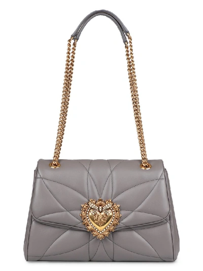 Shop Dolce & Gabbana Devotion Quilted Leather Shoulder Bag In Grey