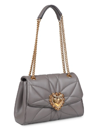 Shop Dolce & Gabbana Devotion Quilted Leather Shoulder Bag In Grey