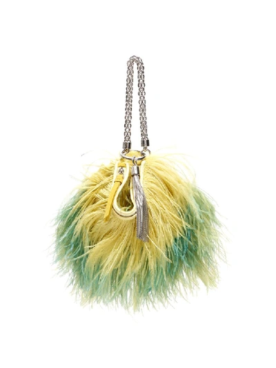 Shop Jimmy Choo Callie Chain Evening Clutch With Feathers In Citrusmint (yellow)