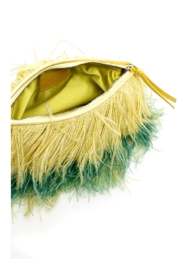 Shop Jimmy Choo Callie Chain Evening Clutch With Feathers In Citrusmint (yellow)