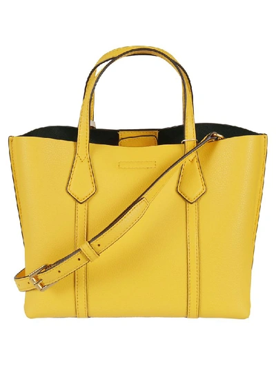 Shop Tory Burch Perry Small Triple-compartment Tote In Lemon Drop