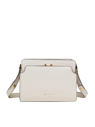 Marni Trunk Reverse Small Leather Shoulder Bag In White