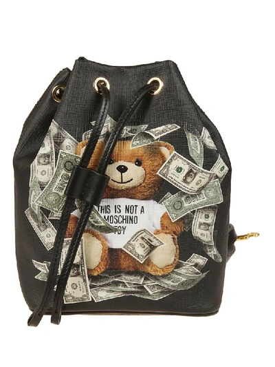 Shop Moschino Dollar Bear Bucket Bag In Black