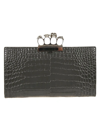 Shop Alexander Mcqueen Four Ring Flat Pouch In Dark Graphite