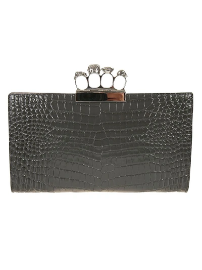 Shop Alexander Mcqueen Four Ring Flat Pouch In Dark Graphite