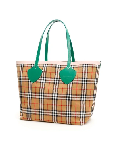 Shop Burberry The Giant Reversible Tote Bag In Palm Grn Pink Aprict (green)