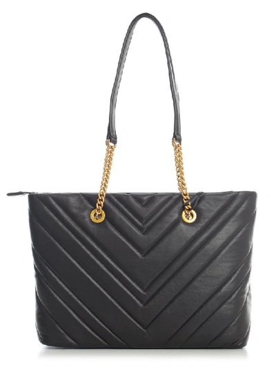 Shop Dkny Vivian Md Tote Chevron Quilted Lamb Nappa In Bgd Black Gold