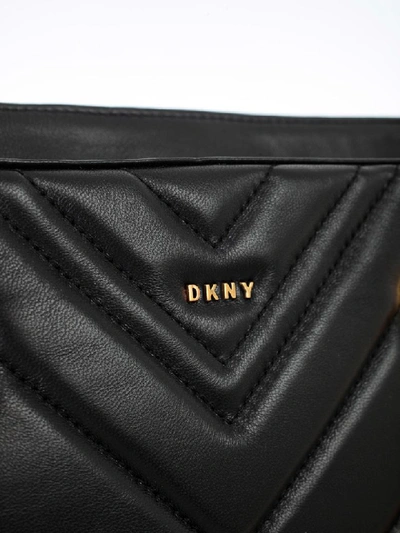 Shop Dkny Vivian Md Tote Chevron Quilted Lamb Nappa In Bgd Black Gold