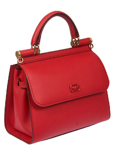 Shop Dolce & Gabbana Logo Plaque Tote In Poppy Red