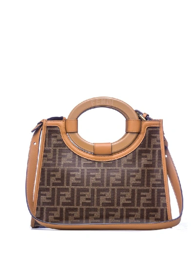 Shop Fendi Runaway Shopper Bag In Mogano Panna Caramel