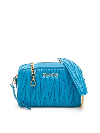 Shop Miu Miu Matelassé Nappa Camera Bag In Voyage (light Blue)