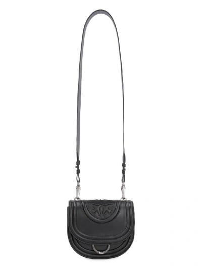 Shop Pinko Round Love Studded Leather Crossbody Bag In Black