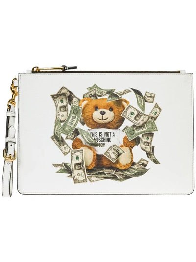 Shop Moschino Dollar Teddy Bear Clutch Bag In Bianco