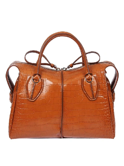 Shop Tod's Skinned Effect Dual Zip Tote In Brown