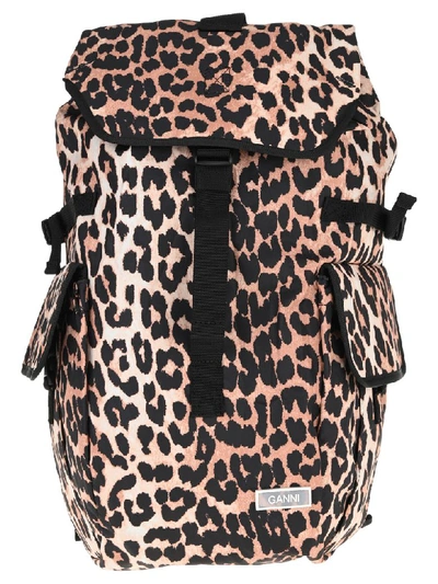 Shop Ganni Tech Fabric Backpack In Leopard Print