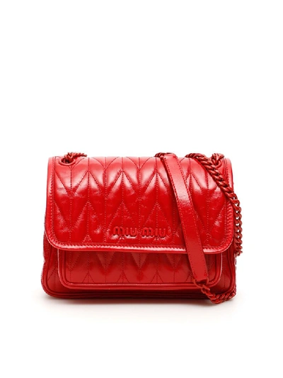 Shop Miu Miu Quilted Shine Calfskin Bag In Rosso (red)